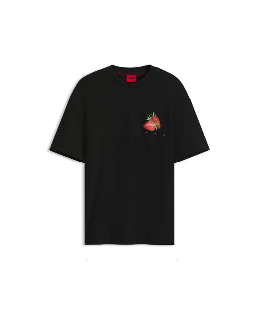HUGO Black Cotton-Jersey T-Shirt With Graphic Print for men
