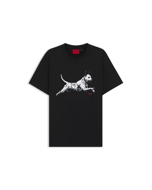 HUGO Black Cotton-Jersey T-Shirt With Animal Artwork for men