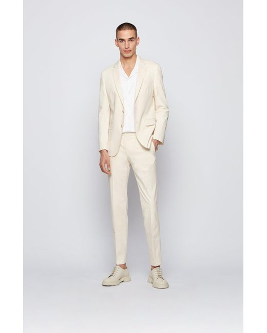 BOSS by HUGO BOSS Slim-fit Suit In Organic Cotton With Stretch in White for  Men - Lyst