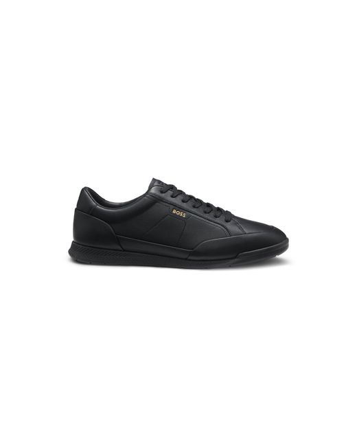 Boss Black Leather Trainers With Foil Logo for men