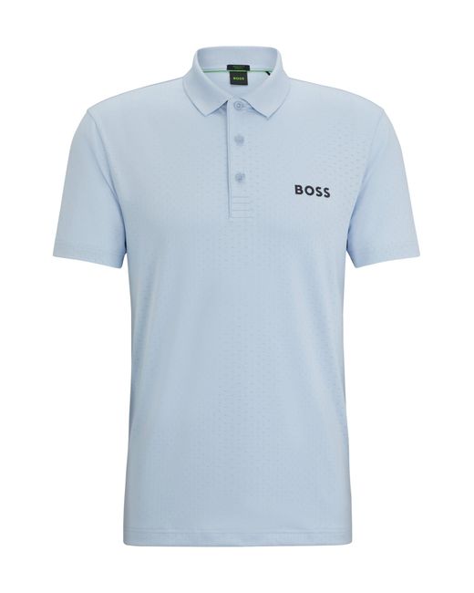 Boss Blue Degradé-jacquard Polo Shirt With Contrast Logo for men