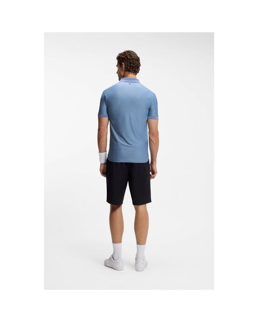 Boss Blue Active Stripe-Jersey Slim-Fit Polo Shirt With Four-Way Stretch for men
