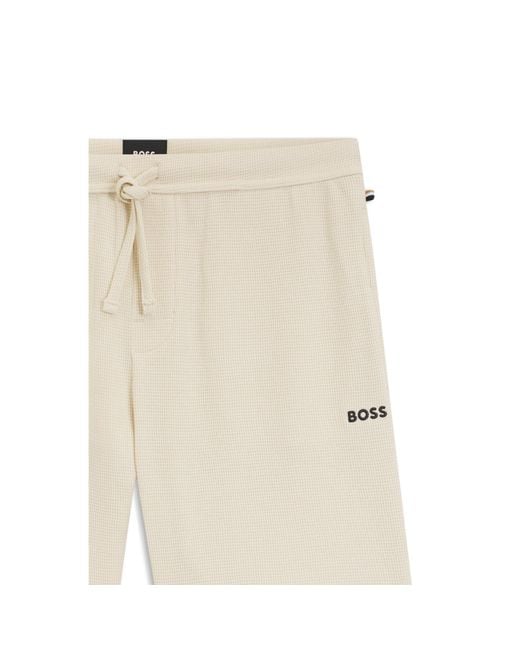 Boss Natural Waffle-Structured Pyjama Shorts With Embroidered Logo for men