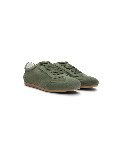 Boss Green Suede Trainers With Logo Details