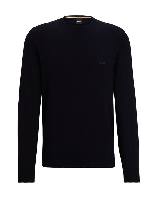 Pull En Coton À Col Rond Et Logo Brodé Boss pour homme en coloris Blue