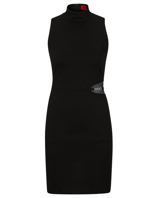 HUGO Black Mock-neck Sleeveless Dress With Mesh And Logo
