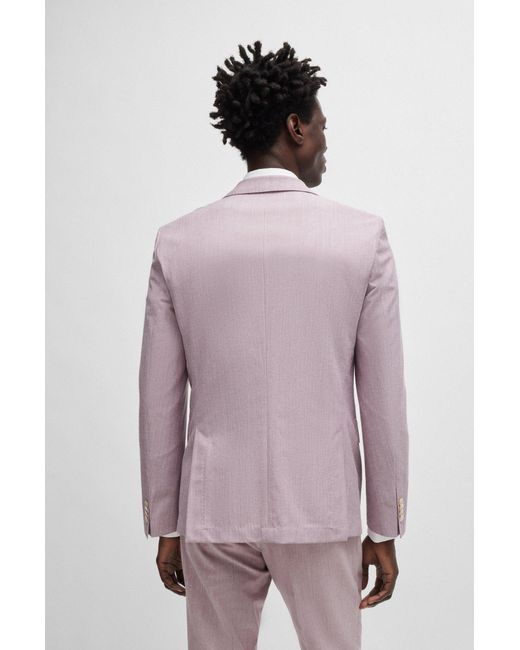 Boss Purple Slim-fit Jacket In A Micro-patterned Cotton Blend for men