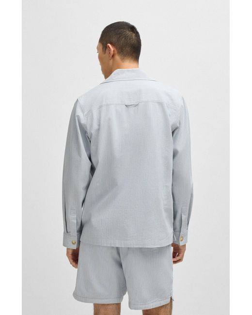 HUGO Oversized Overshirt Aus Oxford-Baumwoll-Mix Mit Streifen-Muster in Gray für Herren