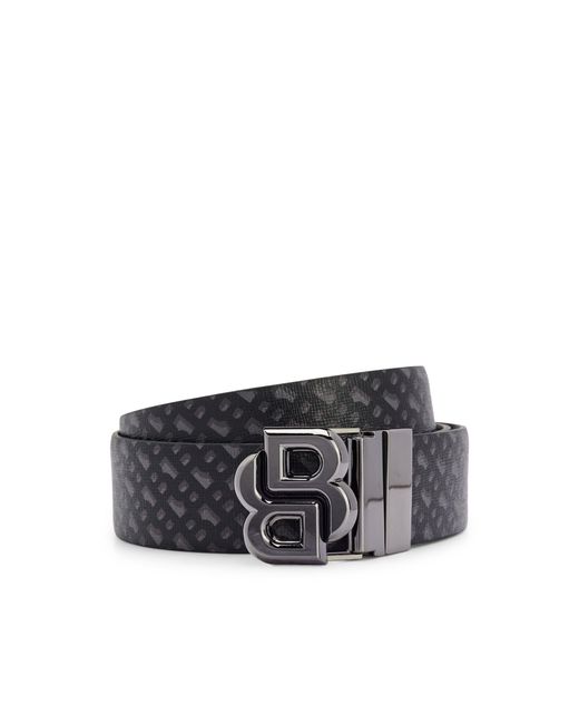 Boss Black Reversible Italian-Leather Belt With Double B Monogram Buckle for men