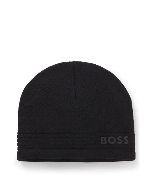 Boss Beanie Van Wolmix Met Logo in het Black voor heren