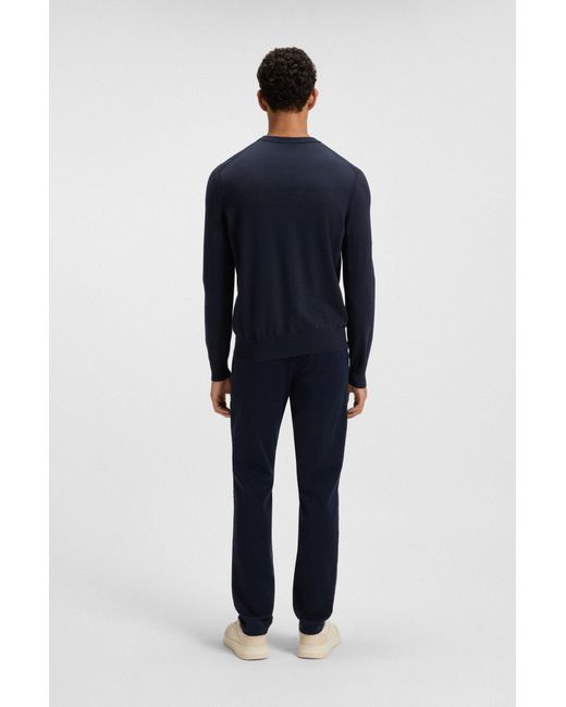 Boss Trui Van Gebreide Katoen Met Logostiksel in het Blue voor heren