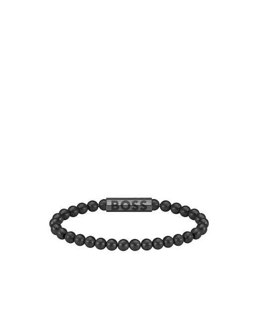 Boss Black Beaded Cuff With Logo Closure for men