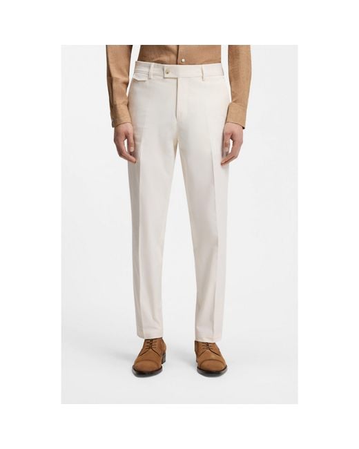 Boss White Tapered-Fit Trousers for men