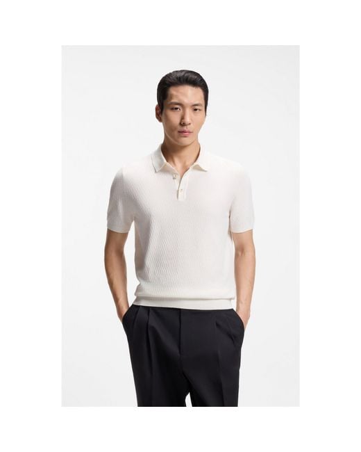 Boss White Regular-Fit Knit Polo for men