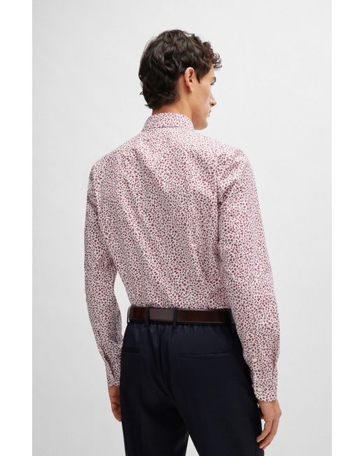 Boss Slim-Fit Hemd aus elastischer Baumwoll-Popeline mit Blumen-Print in Pink für Herren