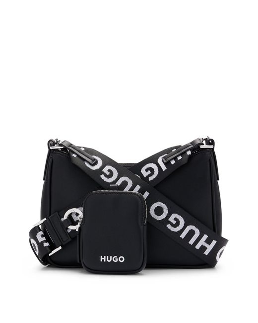 HUGO Black Crossbody Bag With Detachable Pouches And Debossed Branding
