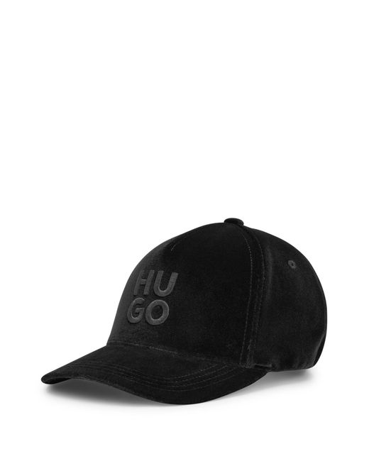 HUGO Black Stacked Logo Cap In Stretch Jersey With Velvet Finish for men