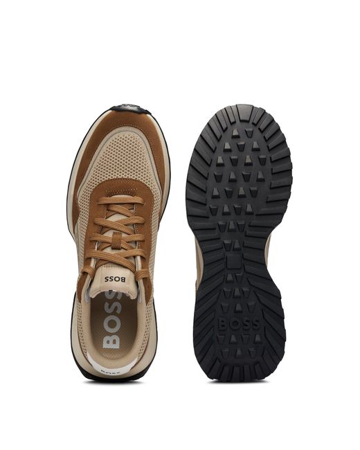Boss Brown Mixed-material Trainers With Suede And Faux Leather for men