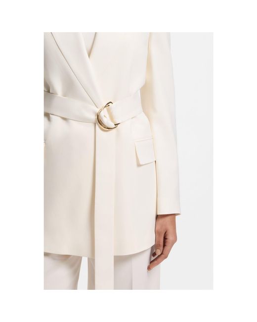 HUGO White Relaxed-Fit Blazer With D-Ring Belt