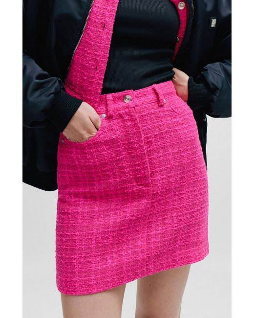 HUGO Pink Hardware-trimmed Mini Skirt In Boucl Fabric