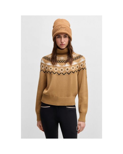 Boss Natural Equestrian Ribbed Beanie Hat With Embroidered Logo