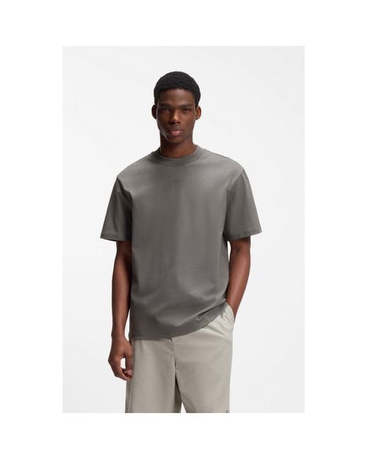 HUGO Gray Relaxed-Fit T-Shirt With Central Logo Detail for men