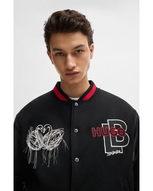 LES BENJAMINS ボンバージャケット HUGO X Les Benjamins Bomber Jacket With Special Graphics in Black