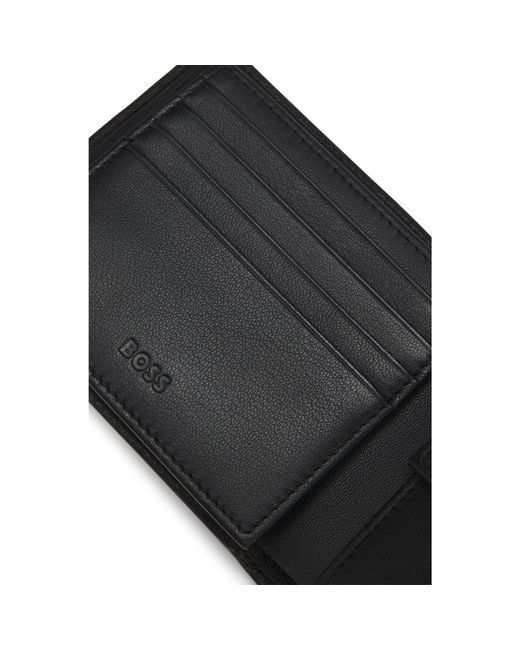 Boss Black Structured Trifold Wallet With Polished Logo Lettering for men
