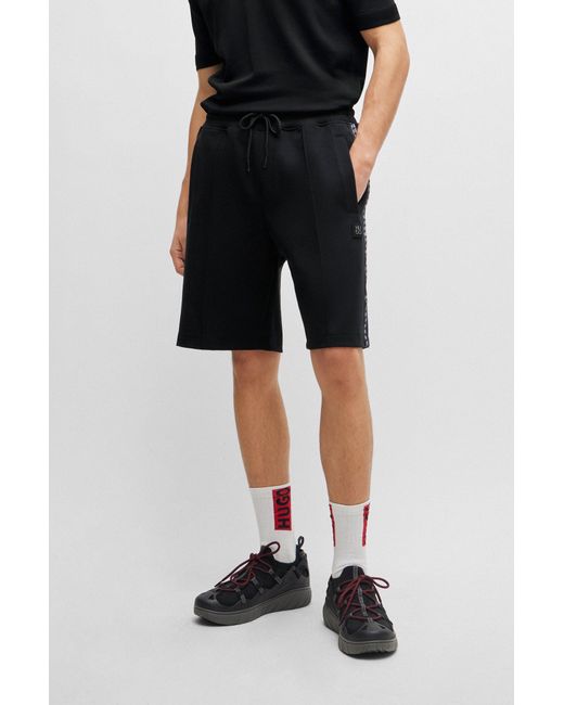HUGO Black Stretch-cotton Relaxed-fit Shorts With Stacked Logo for men