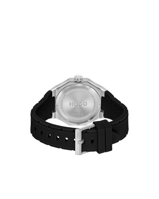 HUGO Black Tone Watch With Silicone Logo Strap for men