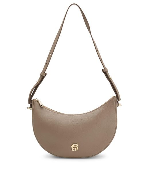 Boss Gray Umhängetasche Aus Leder Mit Double-B-Monogramm