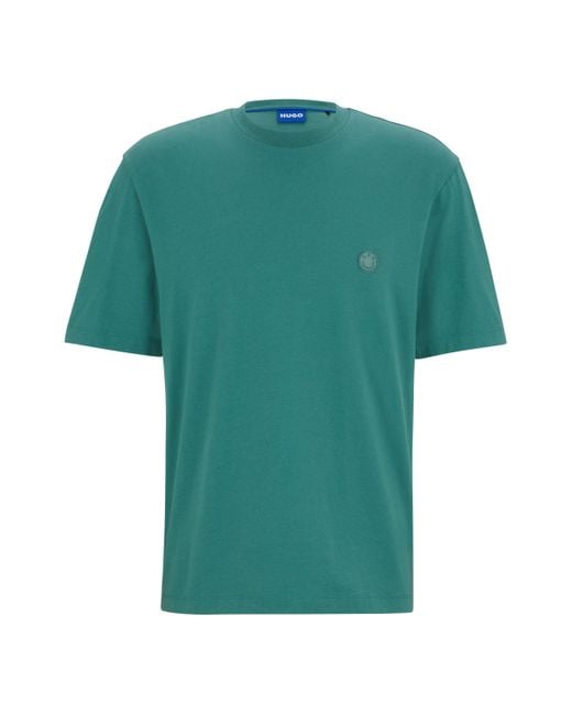 HUGO Green Cotton-jersey T-shirt With Smiley-face Logo for men