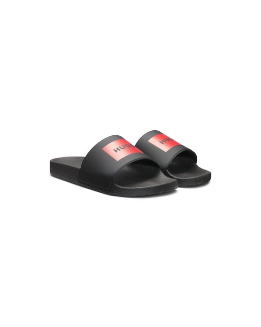 HUGO Black Slides With Logo Strap for men