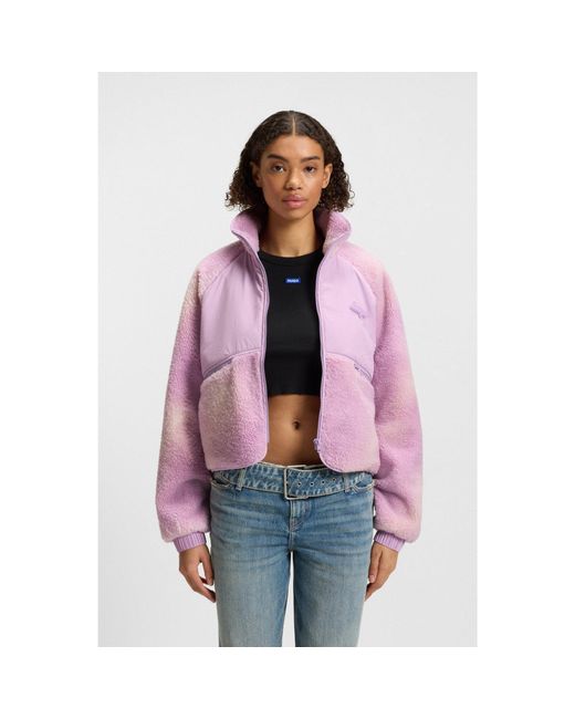 HUGO Red Cloud-Print Teddy Jacket With Tonal Fabric Panels