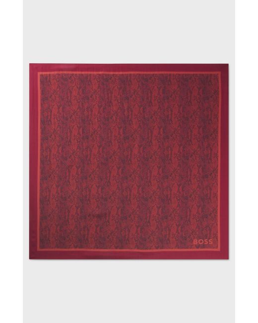 Foulard en twill de soie à imprimé de la saison Boss en coloris Red