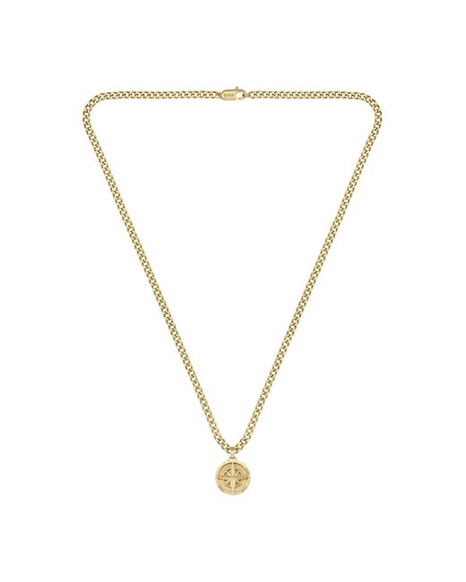 Boss Multicolor Gold-tone Chain Necklace With Compass Pendant for men
