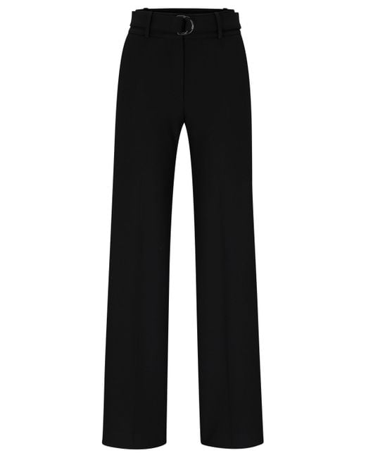 HUGO Black Regular-fit Trousers With Adjustable D-ring Belt