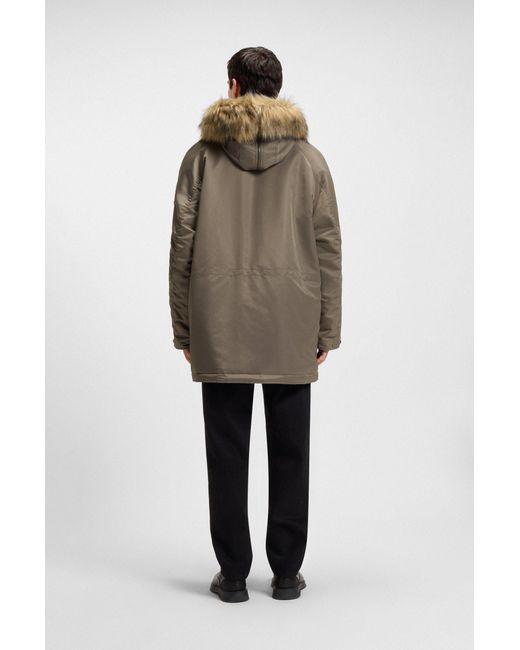 HUGO Waterafstotende Parka Met Capuchon Van Imitatiebont in het Gray voor heren