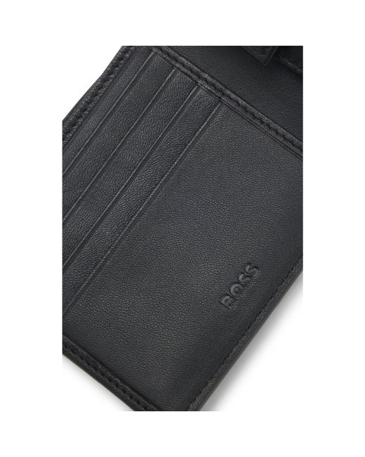 Boss Black Structured Folding Wallet With Metal Logo Lettering for men