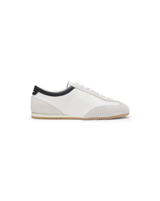 Boss White Leather Trainers With Suede Trims for men
