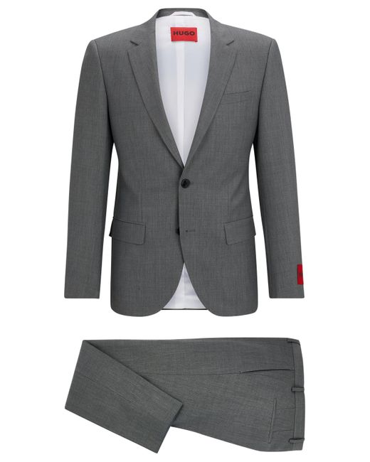 HUGO Fein gemusterter Slim-Fit Anzug aus funktionalem Stretch-Gewebe in Gray für Herren