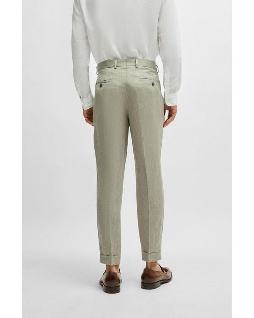 Boss Multicolor Relaxed-fit Trousers In Herringbone Linen And Silk for men