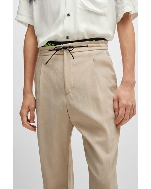 HUGO Natural Modern-fit Trousers In Linen-look Material for men