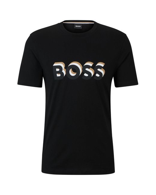 Boss Black Cotton-jersey T-shirt With Logo In Signature Colors for men
