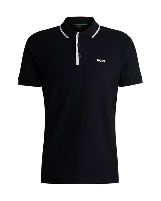 Boss Black Honeycomb-cotton Polo Shirt With Contrast Logo for men