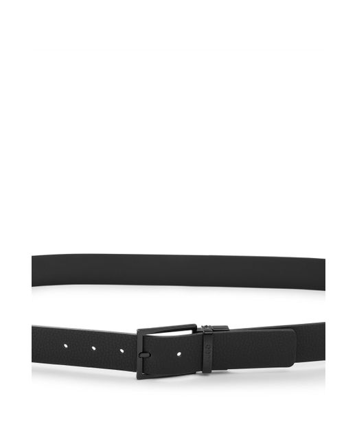 HUGO Black Reversible Belt In Plain And Grained Italian Leather for men