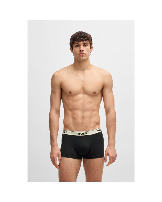 Boss Black Three-Pack Of Stretch-Cotton Trunks With Logo Waistbands for men