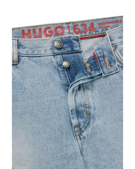 HUGO Tapered-fit Jeans In Blue Denim With Destroyed Details for men