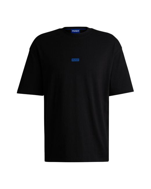 HUGO Black Cotton-jersey T-shirt With New-season Logo Story for men