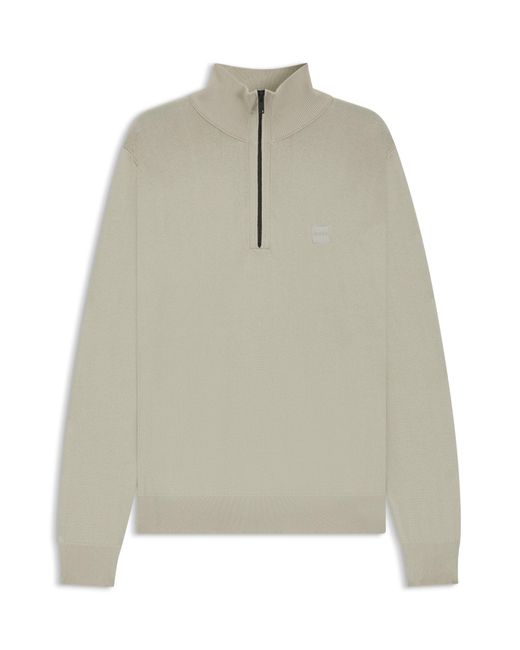 Boss Trui Met Ritskraag Van Katoen En Kasjmier in het Natural voor heren